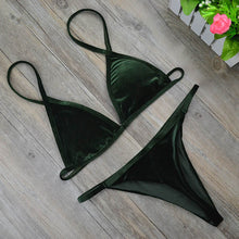 2017 Women Dark Green Orange Gold Velvet Thong Bikinis Sets Swimwear