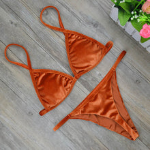 2017 Women Dark Green Orange Gold Velvet Thong Bikinis Sets Swimwear