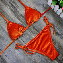 2017 Women Dark Green Orange Gold Velvet Thong Bikinis Sets Swimwear