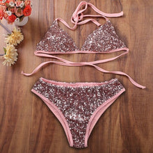 2017 Women High Neck Halter Bikini Brazilian Sexy Sequins Swimwear Swimsuits